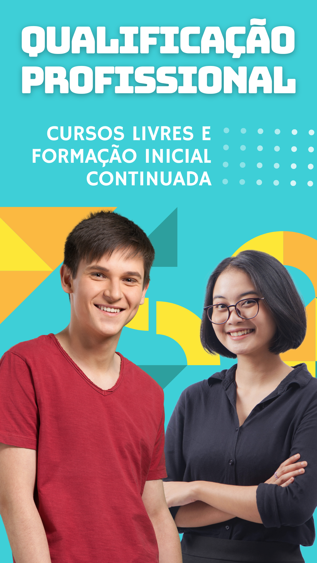 Cursos preparatórios para vida produtiva e social, divididos em Formação Continuada e Formação Inicial, com ou sem encontros presenciais.<br><br>Clique aqui para conhecer